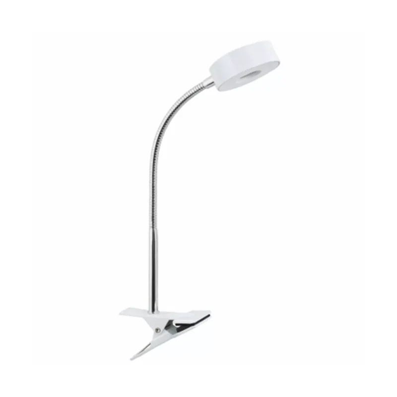 8.46 Inch 5 Watt Glossy Chrome Goose Neck Clip Lamp with Integrated LED Bulb, 35,000 Hours Lifespan, and 250 Lumens, White