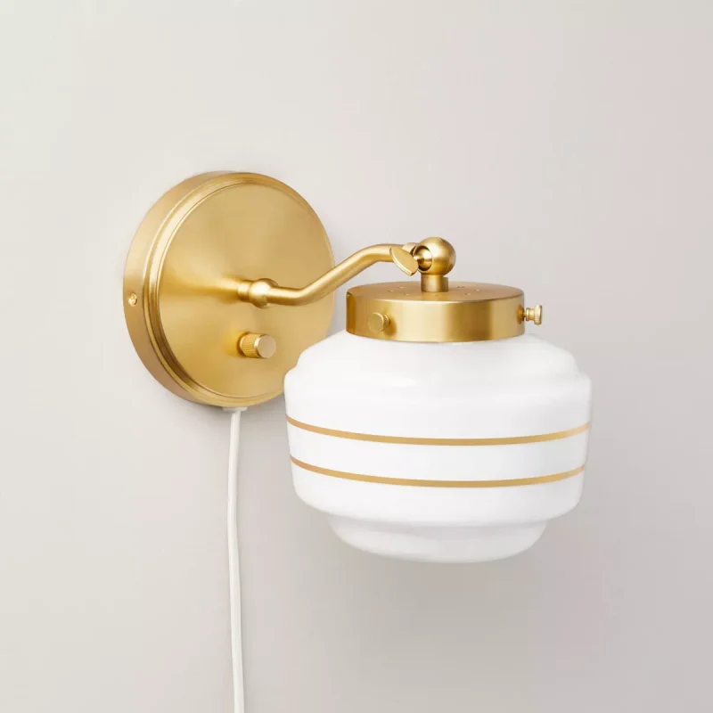 Milk Glass Striped Wall Sconce Brass Finish